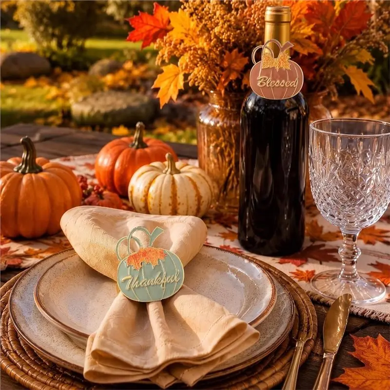 TKOH-For Thanksgiving Pumpkin Napkin Rings 12 Pcs Maple Leaf Design For Halloween For Thanksgiving Table Decorations