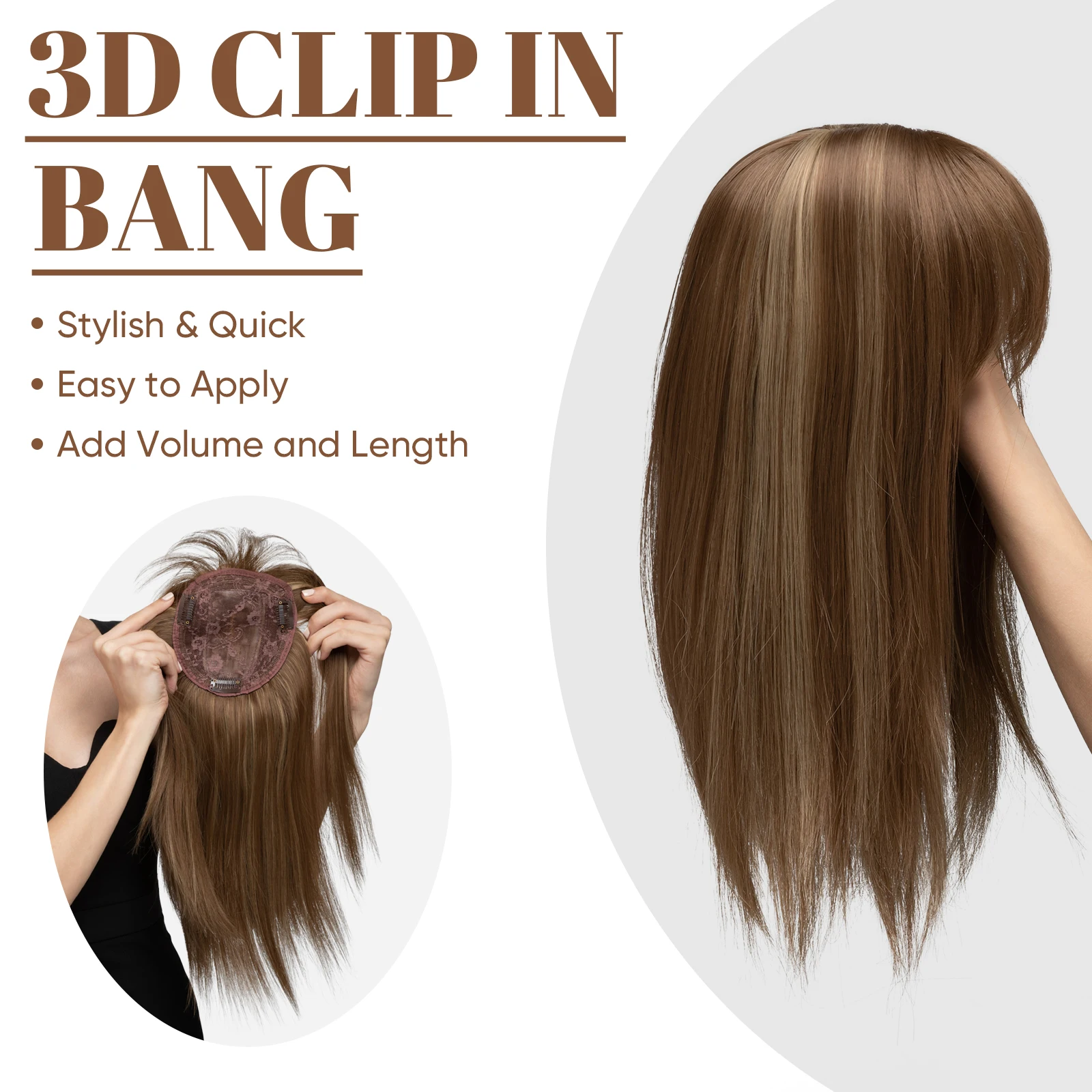 One Piece Synthetic Hair Toupee Fiber Hairpiece For Women Clip In Bangs Extension Wig Lady Fake Natural Invisible Topper C8 view 2