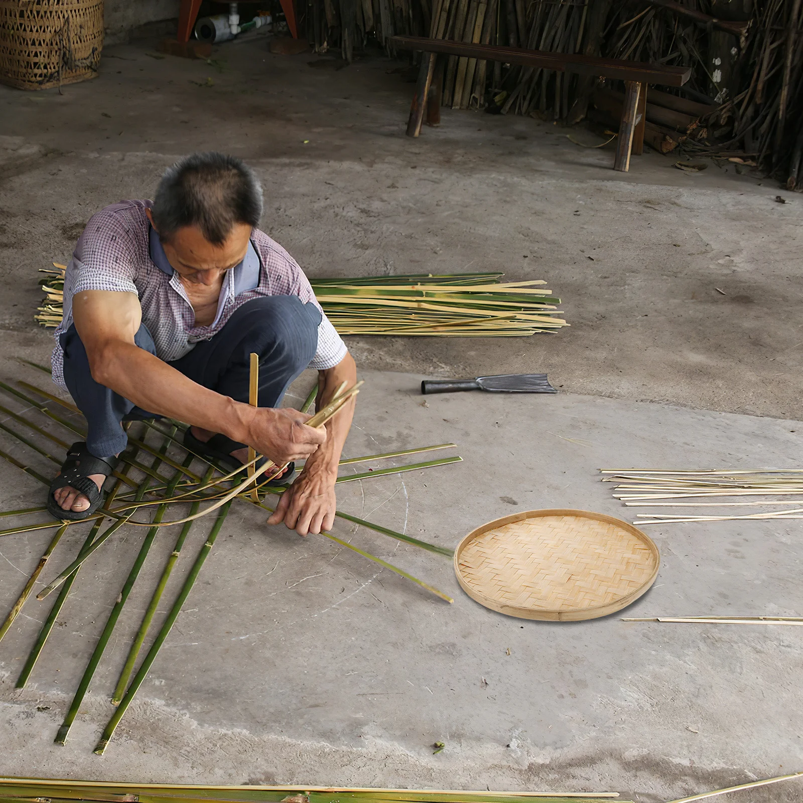

Round Bamboo Sieve Bamboo Woven Basket Lightweight Multiuse Tea Leaf Strainer Storage Basket Kitchen Fruit Bread Serving Tray