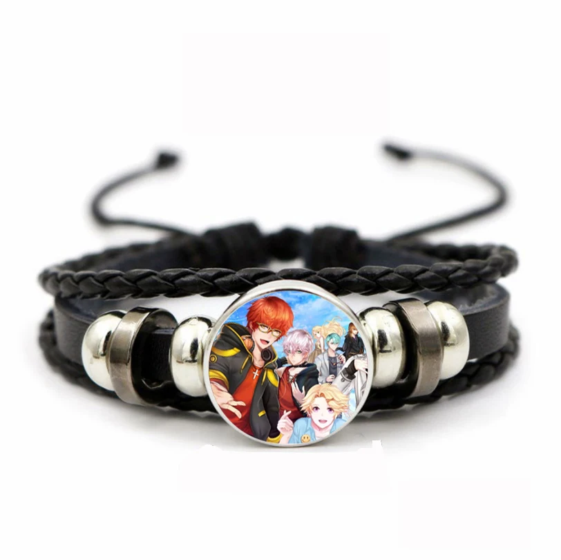 Teenager Adjustable Wristband Bracelet Leather PU Woven Bracelet Time Gem Wristband For Anime Mystic Messenger Braided Bangle