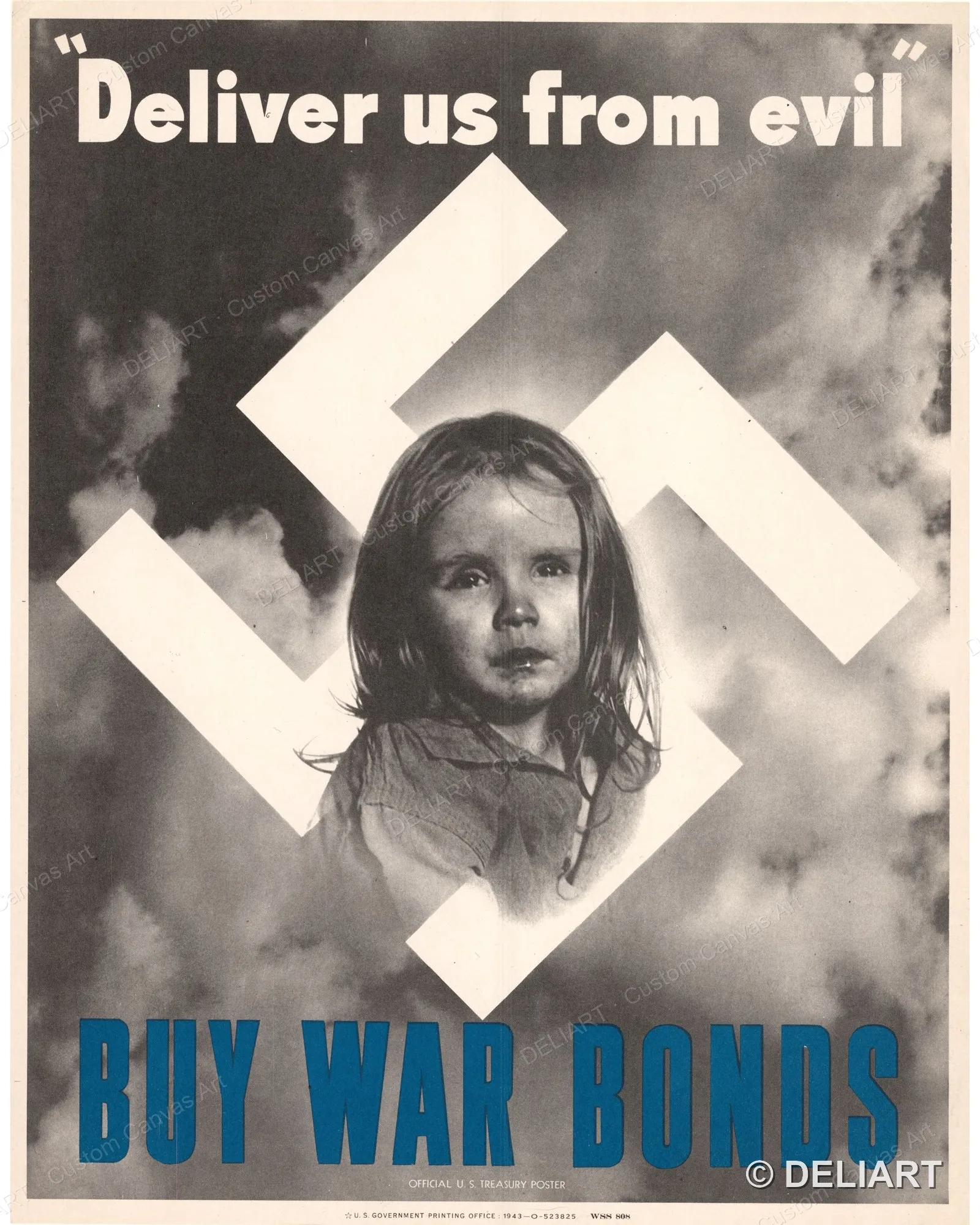 Deliver us from Evil Buy War Bonds Vintage WWII Propaganda Canvas Wall Art Poster Print Retro Home Decor Unframed