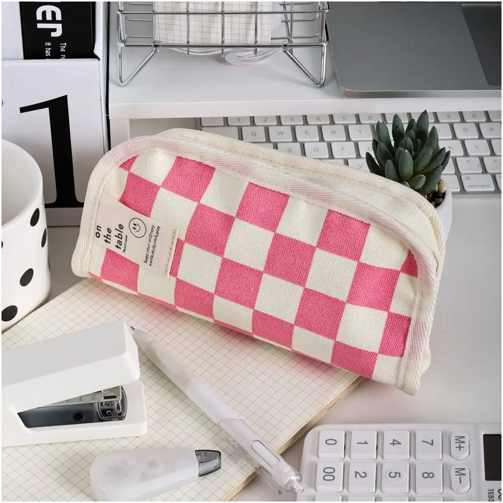 Imagem -05 - Grande Capacidade Checkerboard Storage Bolsa Bolsa Cosmética Papelaria Bolsa Lápis Titular Preto Rosa Azul