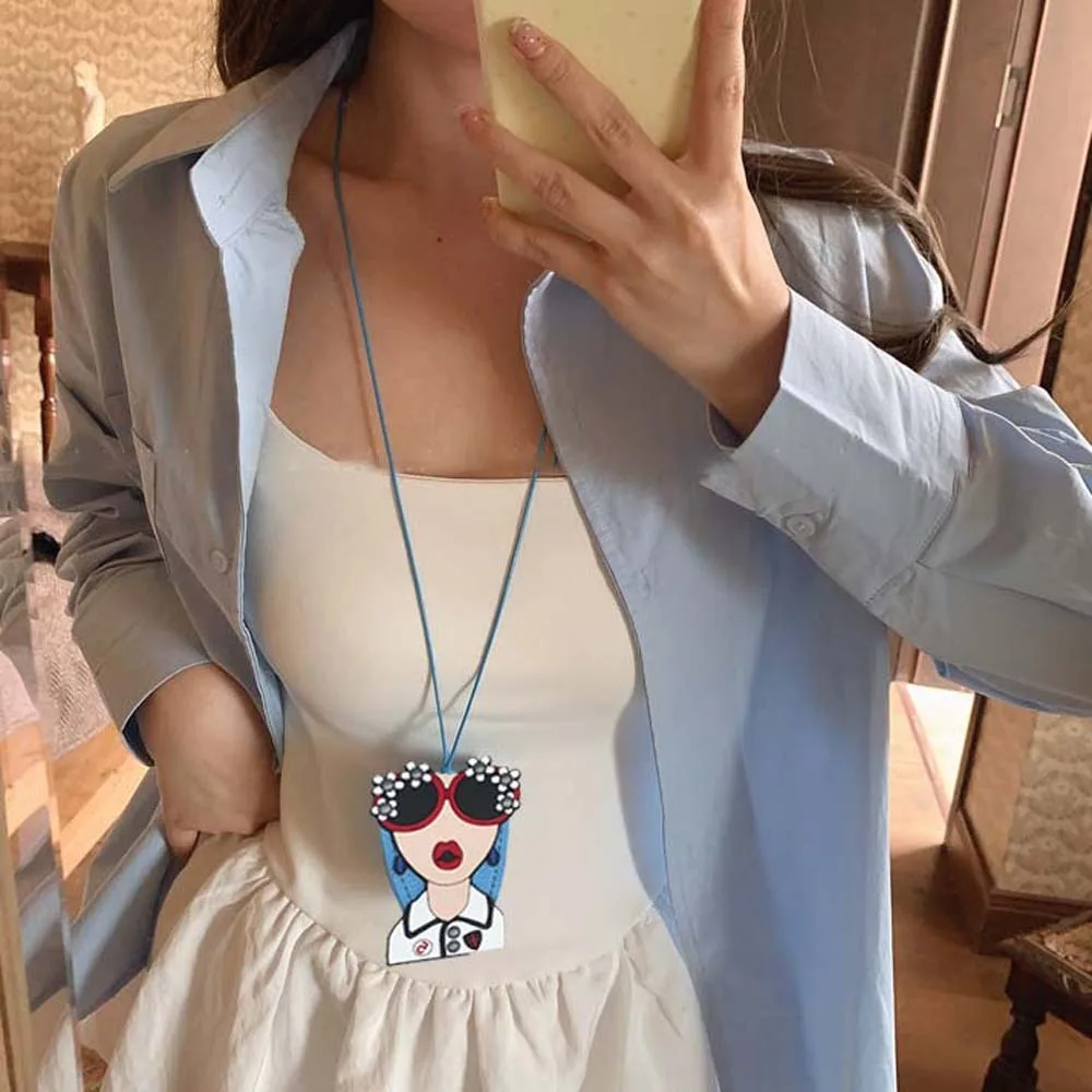 

Anti-lost Hanging Neck Glasses Clip Anti-scratch Embroidery Leather Sunglasses Storage Necklace Lightweight Creative