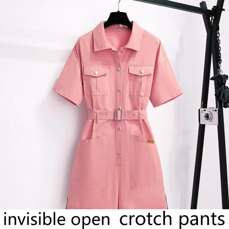 Invisible crotch pants jumpsuit women's summer 2024 new foreign style small man waist thin Korean version loose tooling jumpsuit