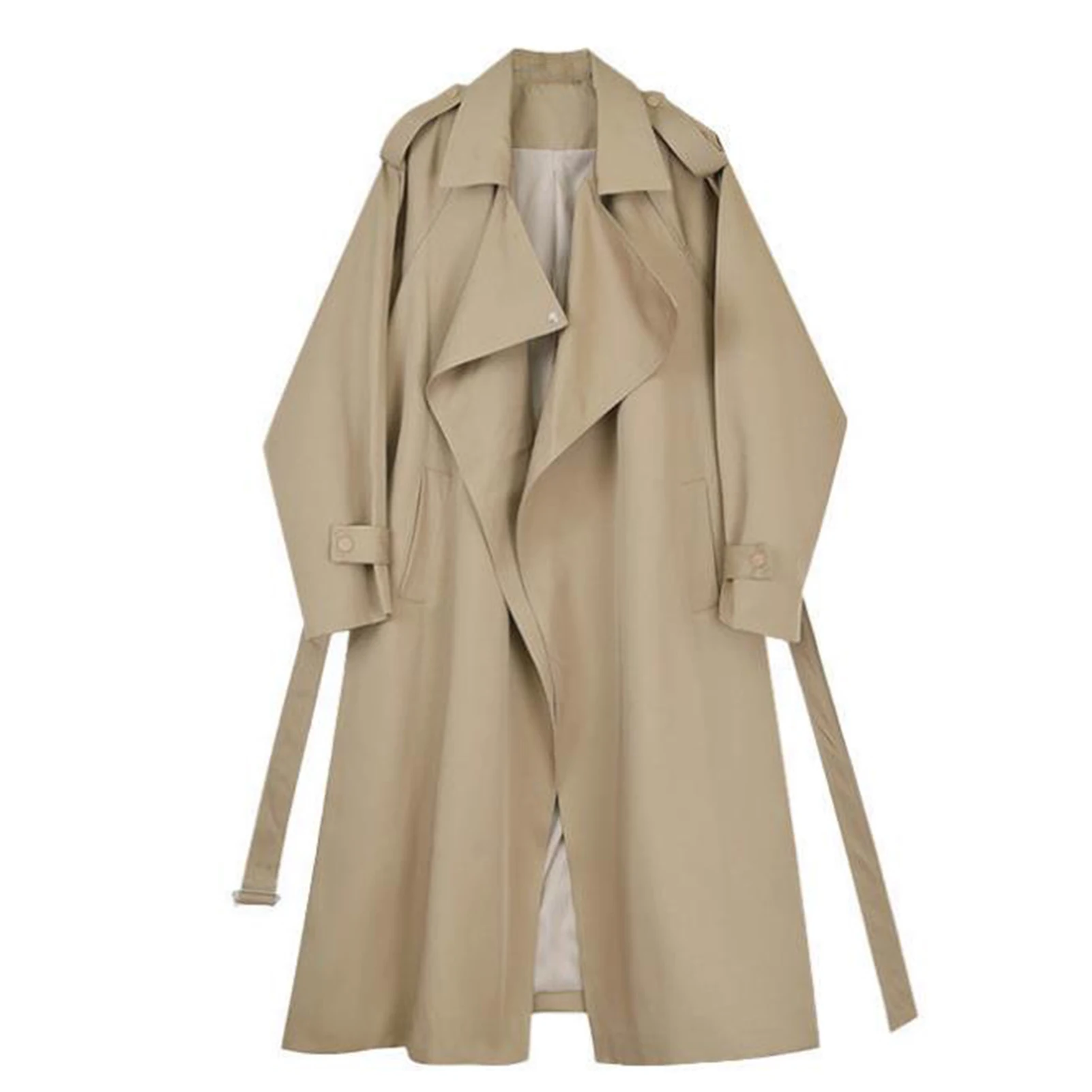 

New Hot Women's Classic Lapel Overcoat Long Sleeve Belted Trench Jacket for Clubwear Birthday Office Work