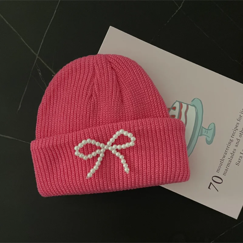 Winter Caps for Girl Bow Pearl Children\'s Pink Pink Tender Pink Hat Baby Caps for Boys Baby Hats Baby Girl Cap Niños Bebe Niña