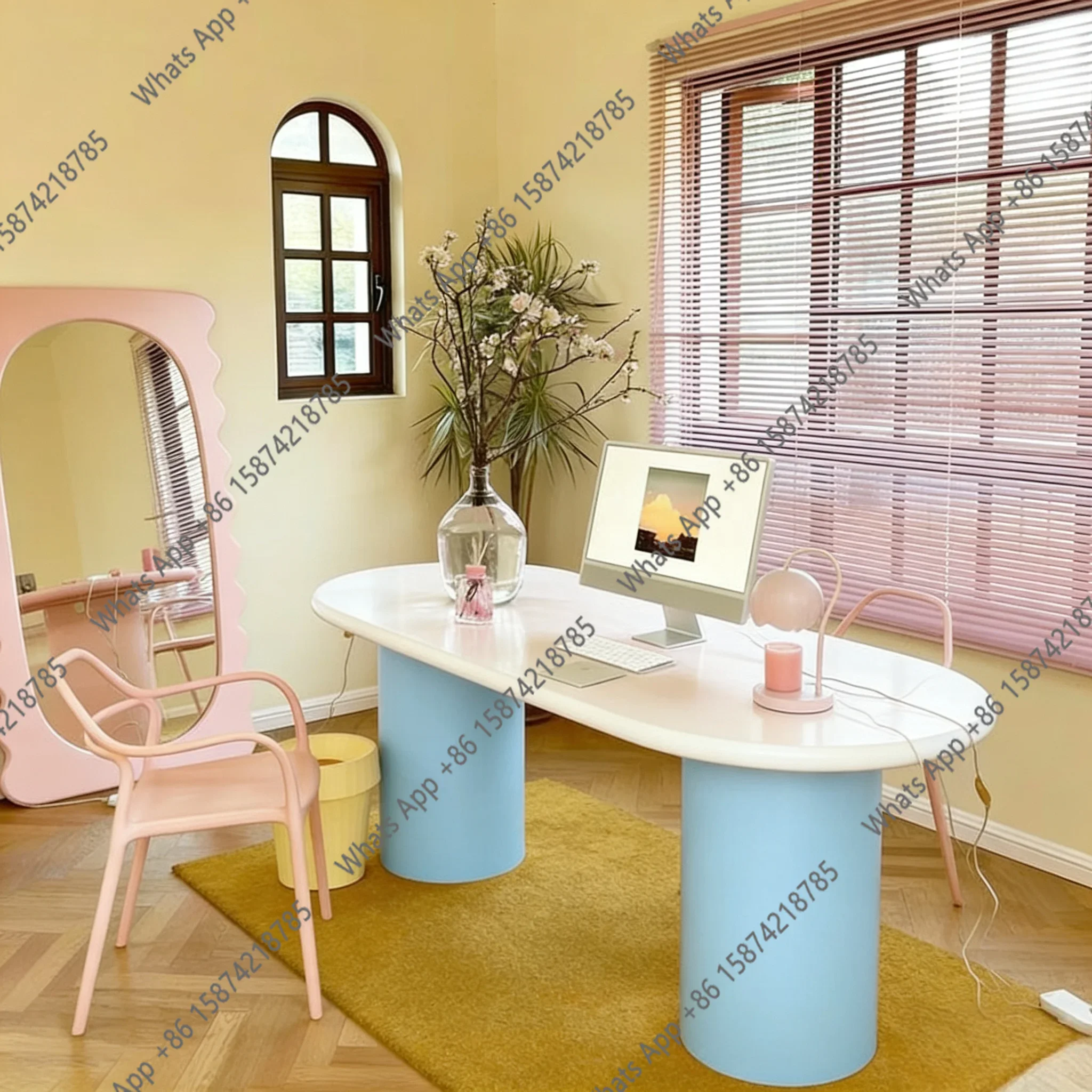 

X25 Cream Style Dining Table Household Small Apartment Designer Oval Color Desk Workbench