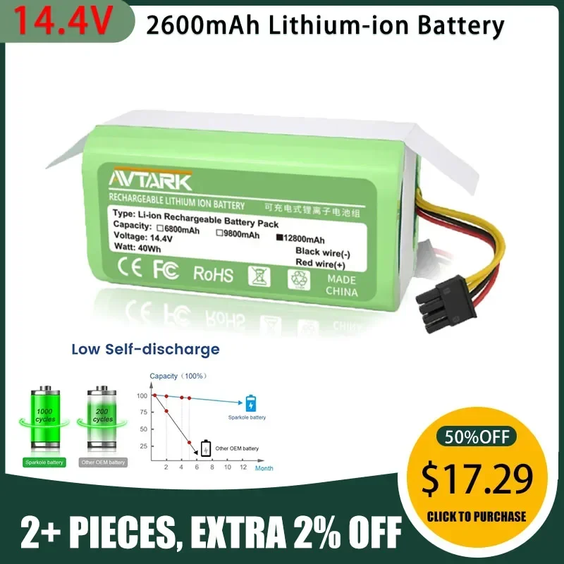 

Lithium-ion Battery 14.4V 2600mAh For Cecotec Conga 1290 1390 1490 1590 Robot Vacuum Cleaner Battery Gutrend Echo 520