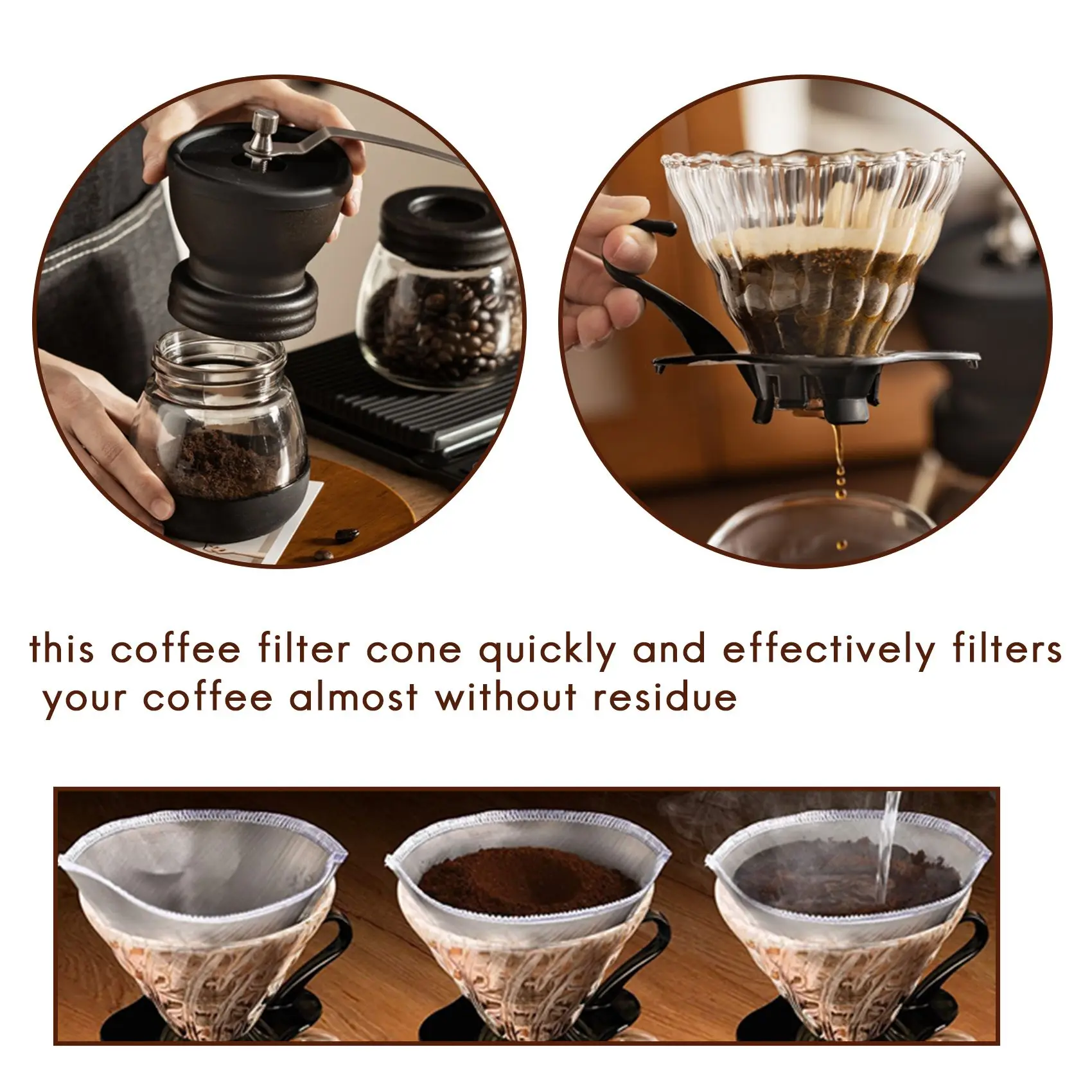 Reusable Pour over Coffee Filter Stainless Steel Fine Mesh Coffee Filter Drip Cone Paperless Universal Coffee Filter