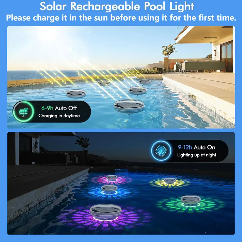Pool Lights,Solar Rechargeable Floating,Pool Lights That Float with Remote Control,Multiple Modes IP67 Waterproof