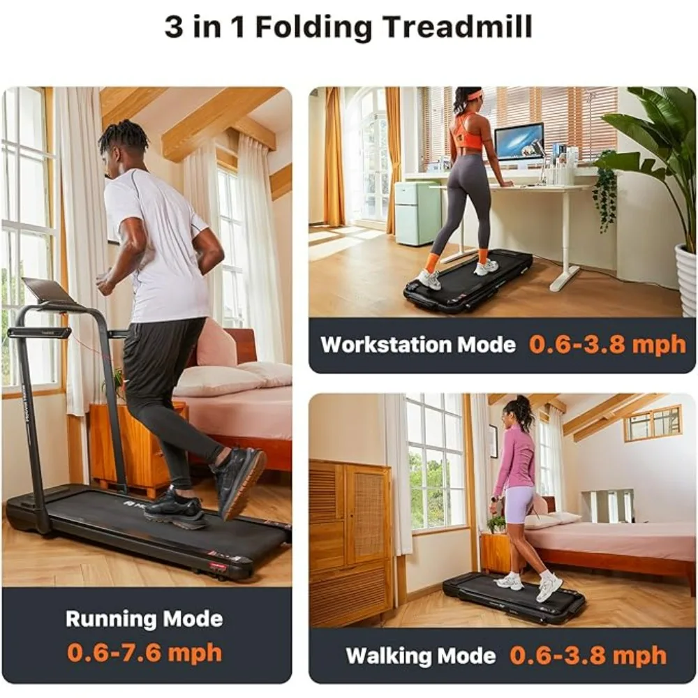 3 in 1 Folding Treadmill Walking Pad,Under Desk Running Walking Machine,Remote Control LED Display 265 LBS 7.6 MPH Easy to Store