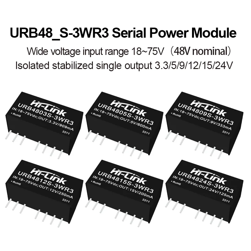 5pcs Free Shipping 3W 48V DC Power Module URB4803S-3WR3 URB4805S-3WR3 URB4809S-3WR3 URB4812S-3WR3 URB4815S-3WR3 URB4824S-3WR3