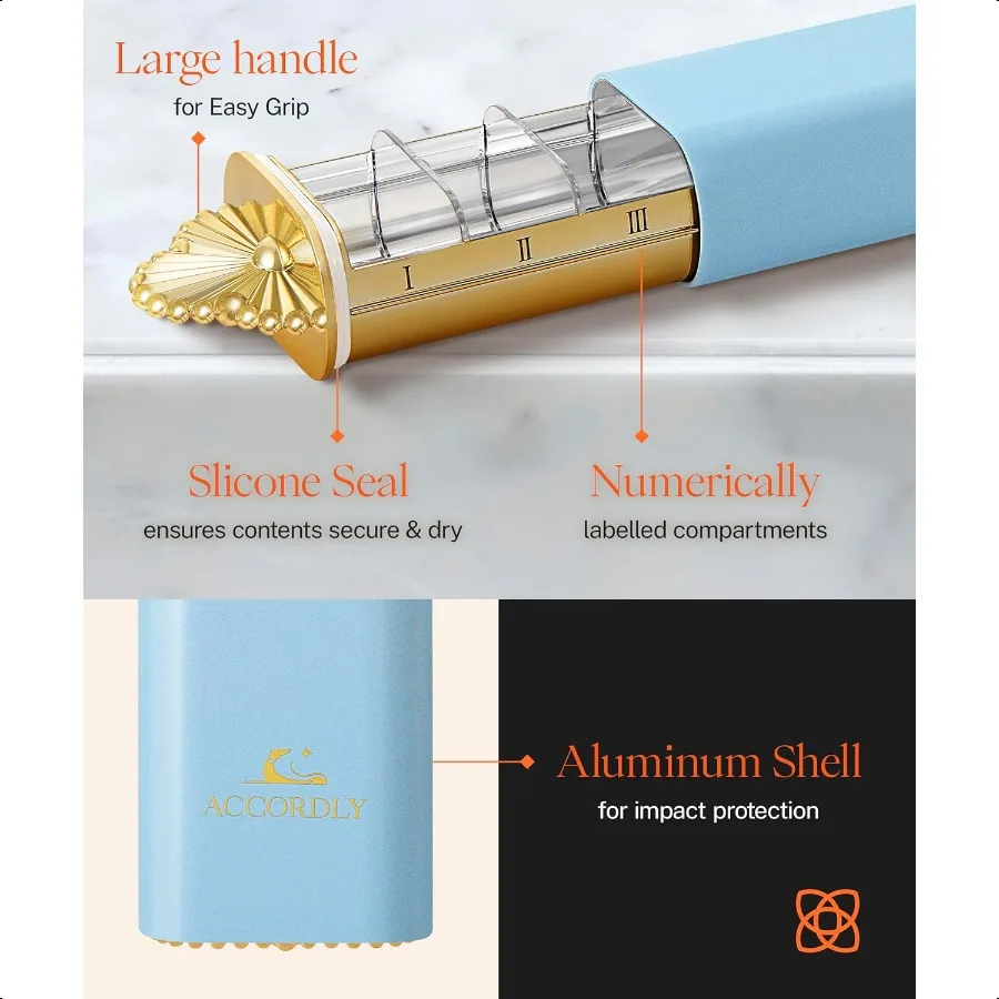 Premium Weekly Pill Organizer 7 Day Cute Compact Pill Case for Purse Fancy Luxury Gold Pill Box Aesthetic Metal Pill Holder for