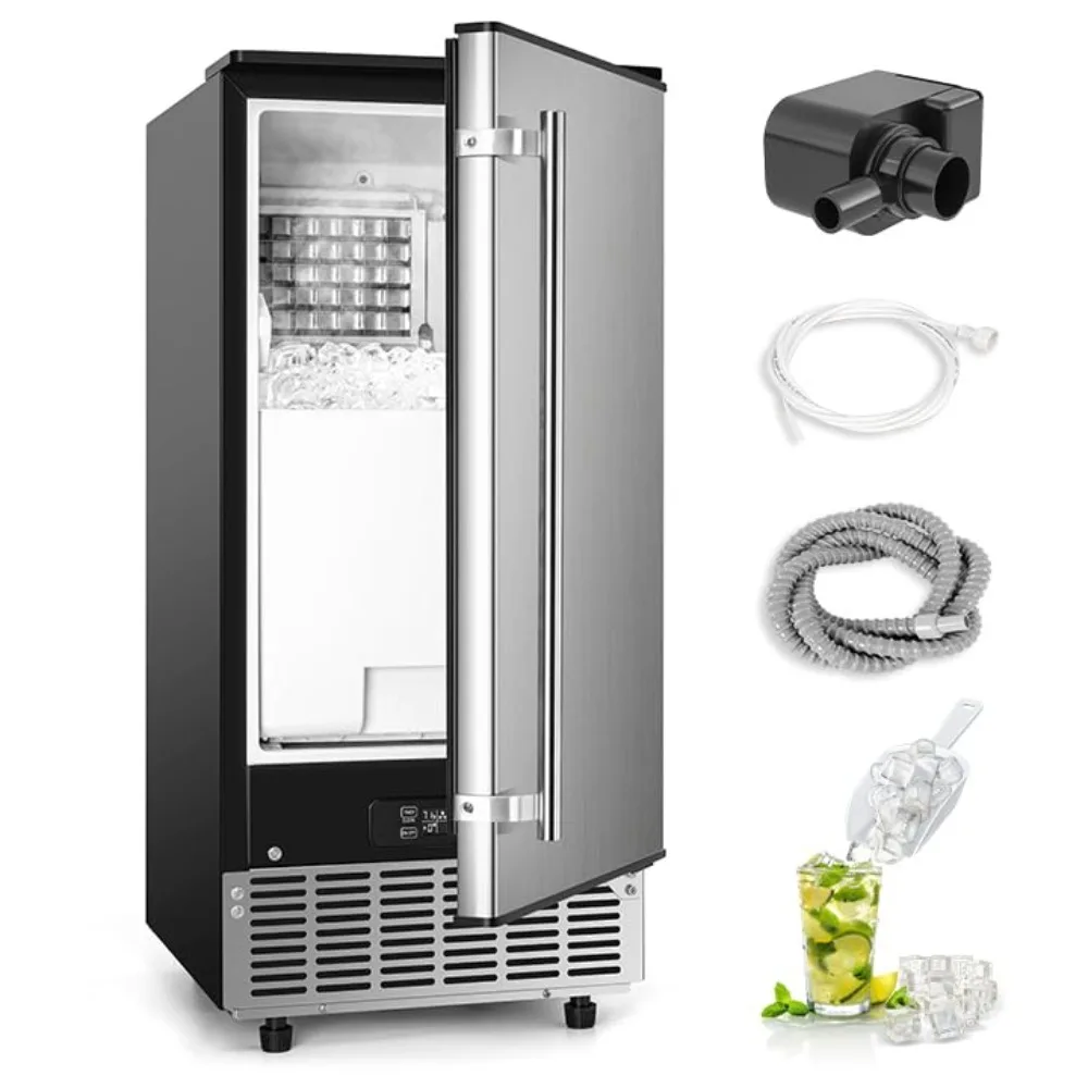 Commercial Under Counter Ice Maker Machine, 80Lbs/Day with 24lbs Ice Storage, Built-in Drain Pump/Automatic