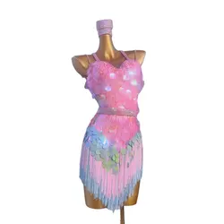 Abito da donna con strass Samba con cuciture a nappa bicolore personalizzate di fascia alta da donna di danza latina internazionale