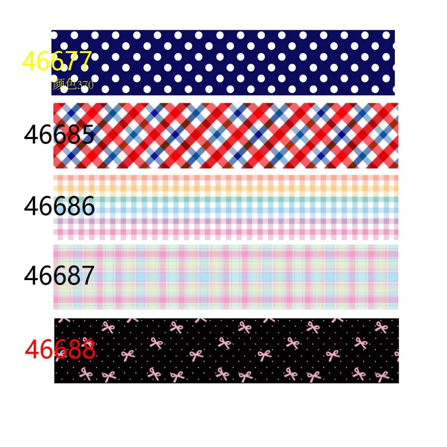 50yards Tartan Plaid Gingham Polka Dot Printed Grosgrain Ribbon for DIY Hair Bows Gift Wrapping Holiday Handcraft Polyester Deco