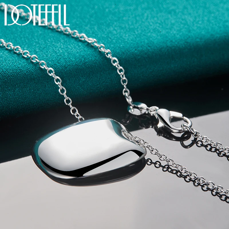 DOTEFFIL 925 Sterling Silver Square Smooth Pendant Necklace 18-30 Inch Chain For Woman Wedding Engagement Party Charm Jewelry