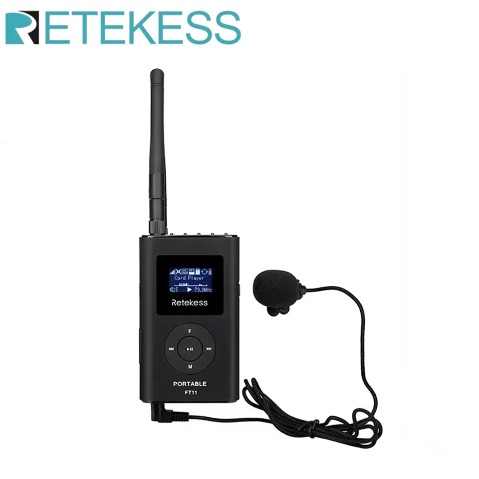 RETEKESS FT11 0.3W Wireless FM Broadcast Transmitter MP3 Portable for Church Car Meeting Support TF Card AUX Input