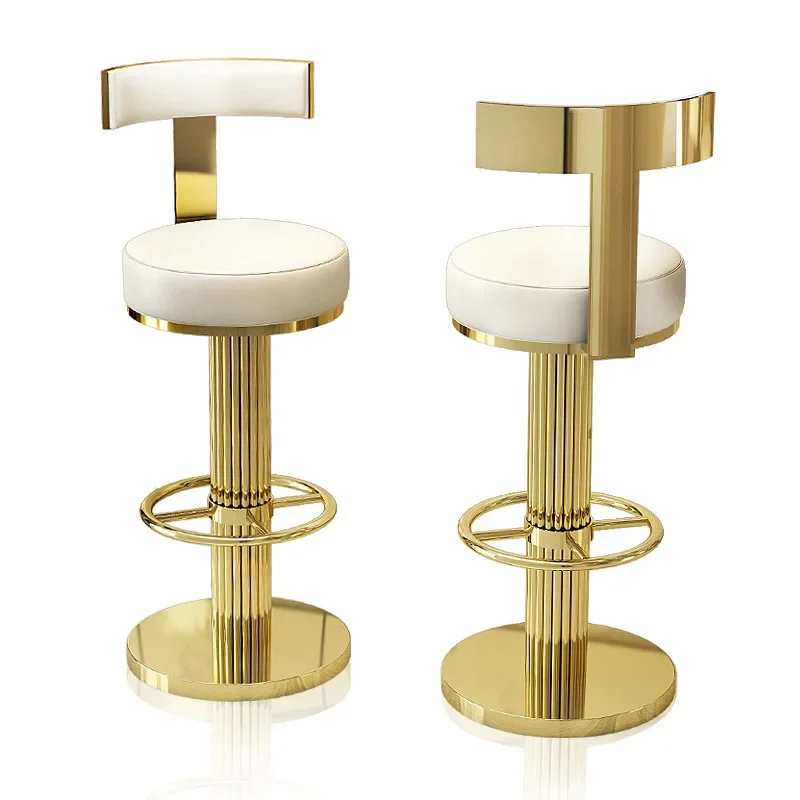 High End Commercial Metal Base Brass High Bar Stool Chair Luxury Swivel Adjustable Gold Bar Stool Set of 4