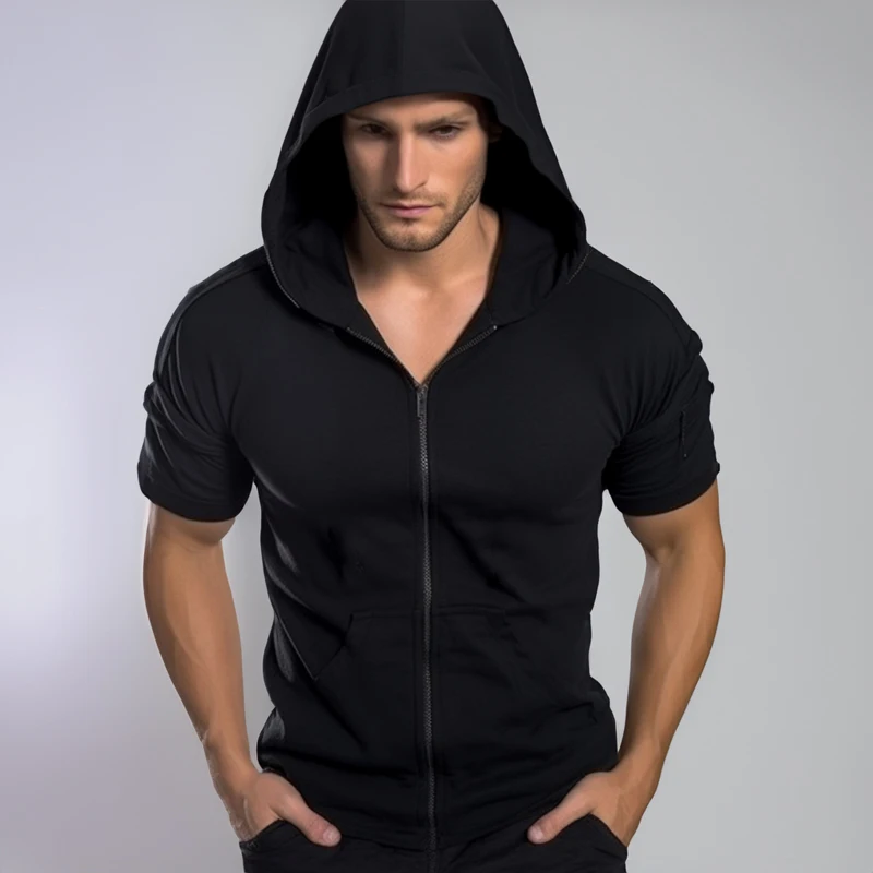 Hoodies de manga curta masculino, jaquetas casuais, fashion