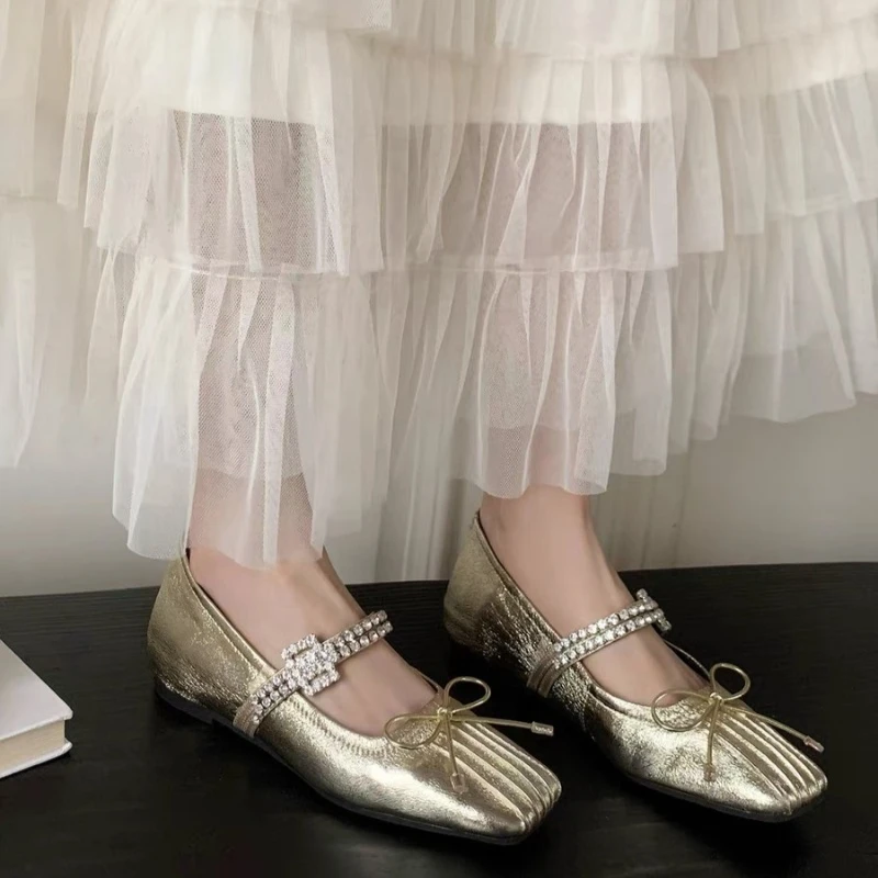 

Summer 2025 Mary Jane Women Shoes Luxury Brand Low Heels Sandals Crystal Buckle Fad Dress Walking Zapatos Mujer Shallow Shoes