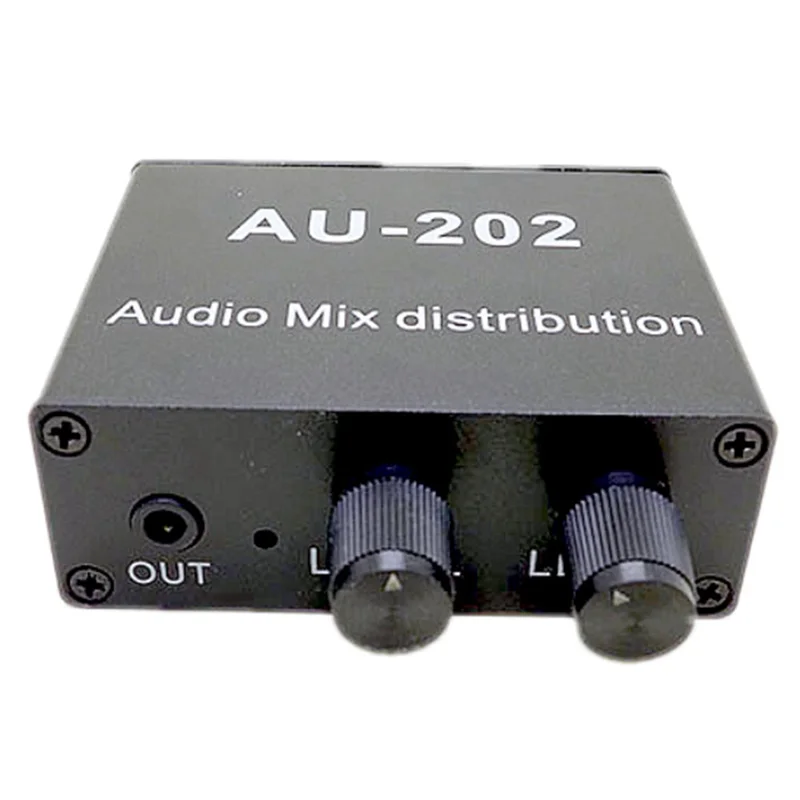 AU-202 Distribuidor de audio mezclador estéreo de 2 entradas y 2 salidas para auriculares Alimentación externa AMP Control de volumen solo