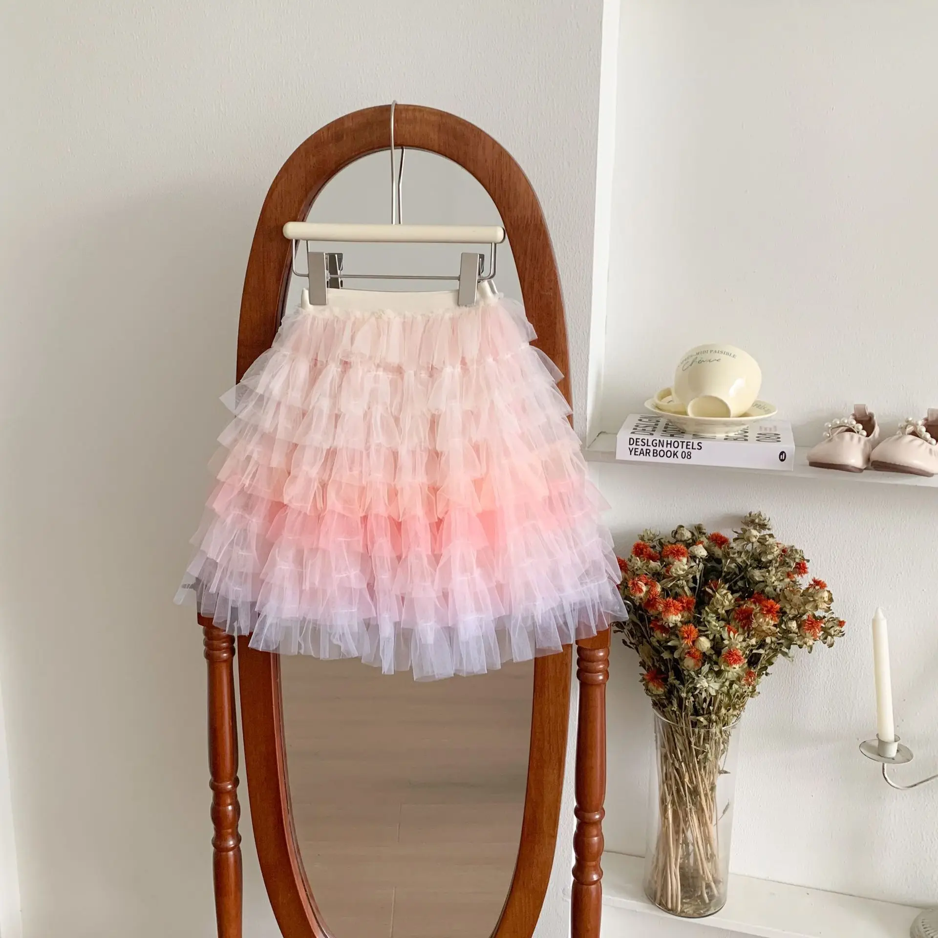 2026 New Spring And Summer Children's Rainbow Cake Skirt Gauze Fluffy Skirt Girl Birthday Princess Dress Program Dance Skirt