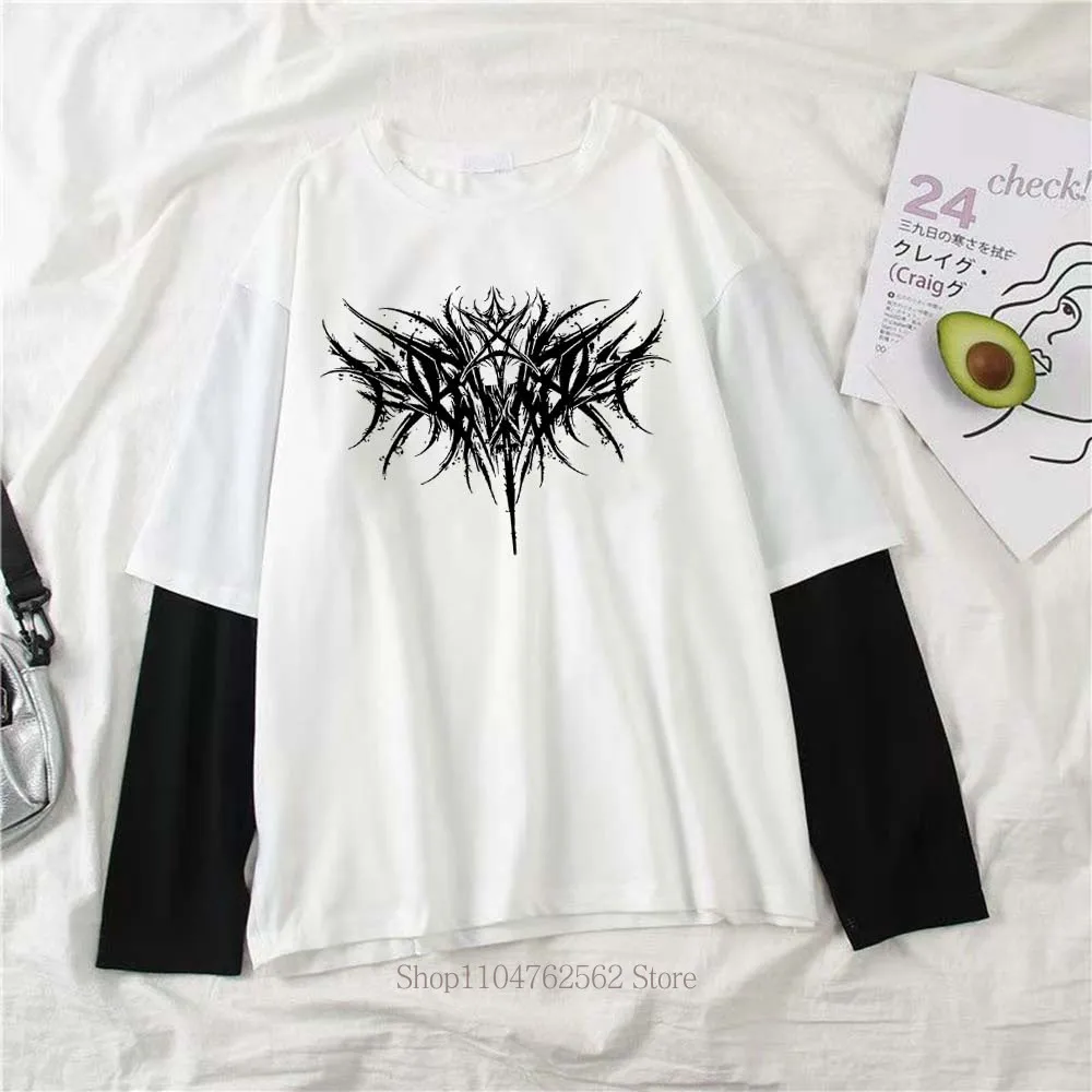 Damen Y2K Print Grafik Fake Two Langarm-T-Shirts Mode Gothic Retro Lässig Locker Geschnittenes Fake Two Langarm-T-Shirt – Detail 5