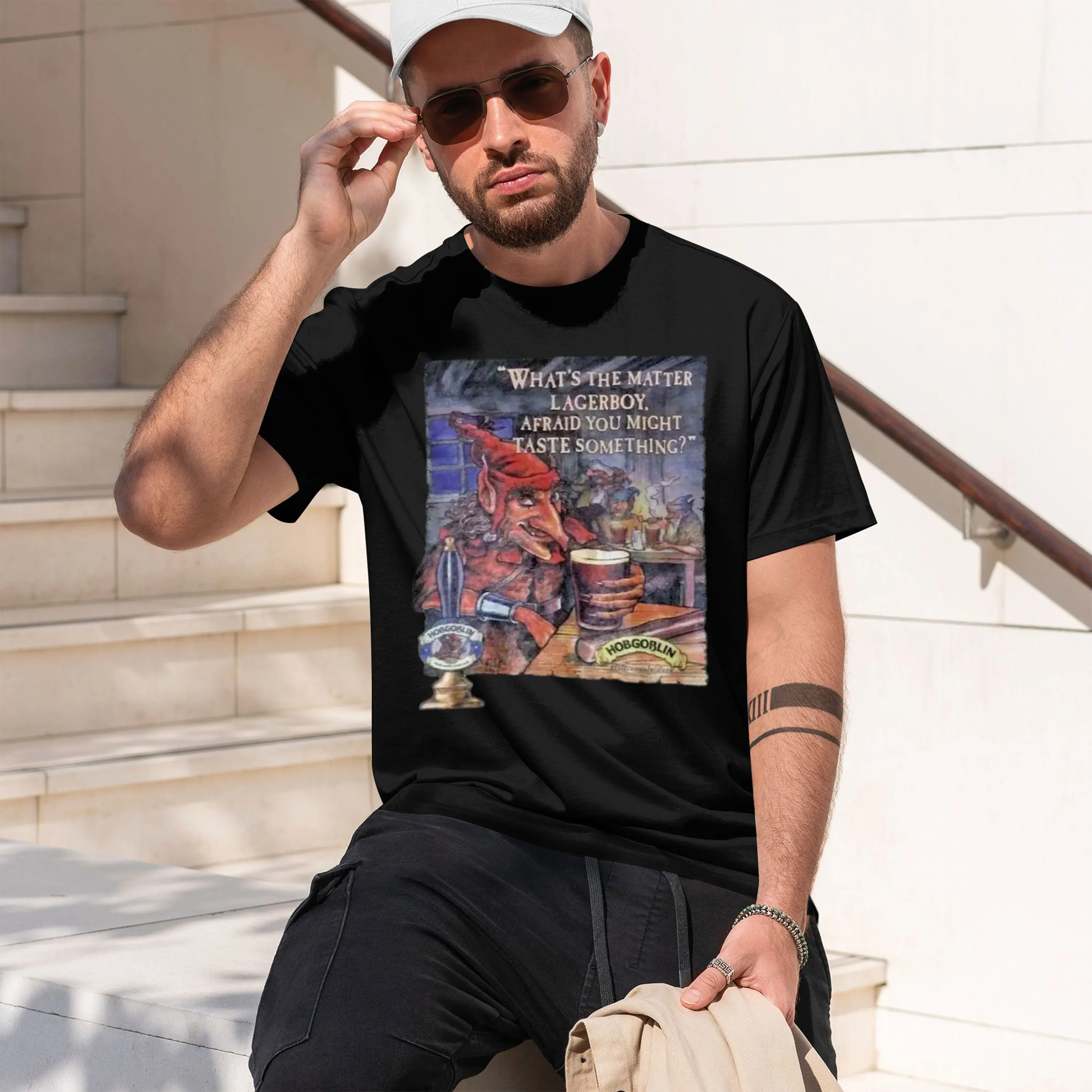 LAGER MIGHT TASTE HOBGOBLIN BEER T shirt Giant print on 100 vintage Washed streetwear Unisex Casual grh homme 2026 New Model Men