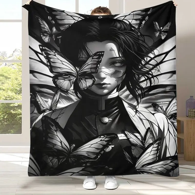 3D Demon Slayer Kimetsu no Yaiba Tanjiro Nezuko Anime Soft Flannel Throw Blanket,Cozy Blanket for Bed,Sofa,Living Room,Picnic
