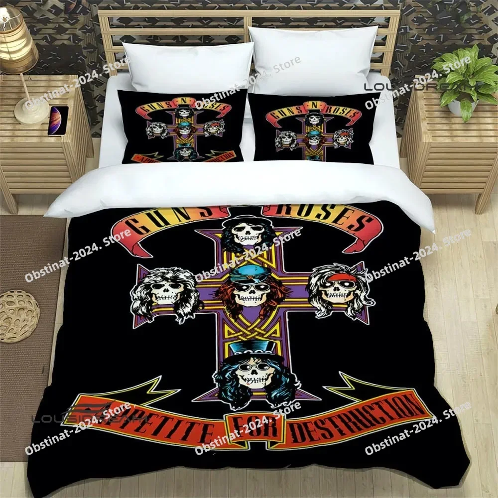 New Guns n'roses band retro Bedding Set Printed Bed Set With Pillowcase Bed Duvet Cover Soft Single Double Queen Super King Size