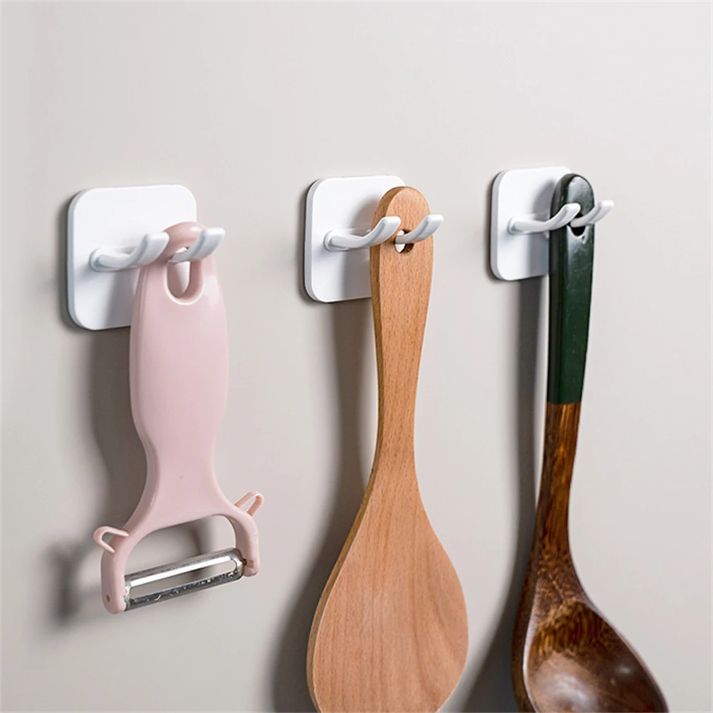 Plug Adhesive Hook Seamless Adhesive Hook Living Room Wall Stickers Self-adhesive Storage Rack White Double Hook Nail-free