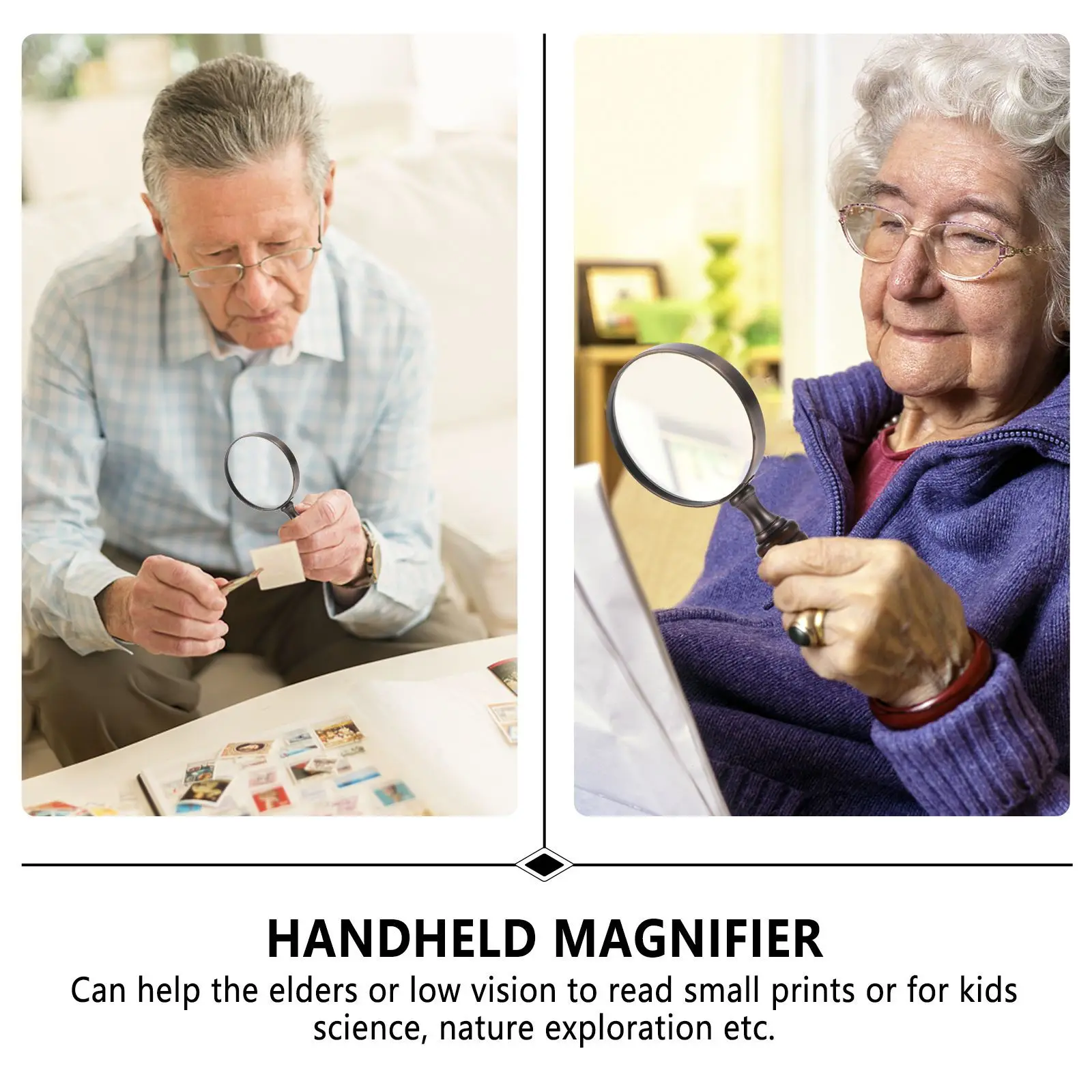 

Vintage Metal Magnifying Glass With Handle For Reading Small Print Science Nature Exploration Elderly Low Tool