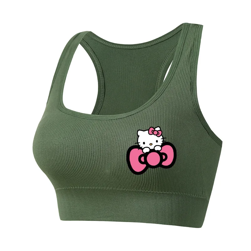 Sanrio Hello Kitty Cute Cartoon Seamless Sport Bra Top Breathable Fitness Running Top for Women Sports Vest Casual Tops Gift