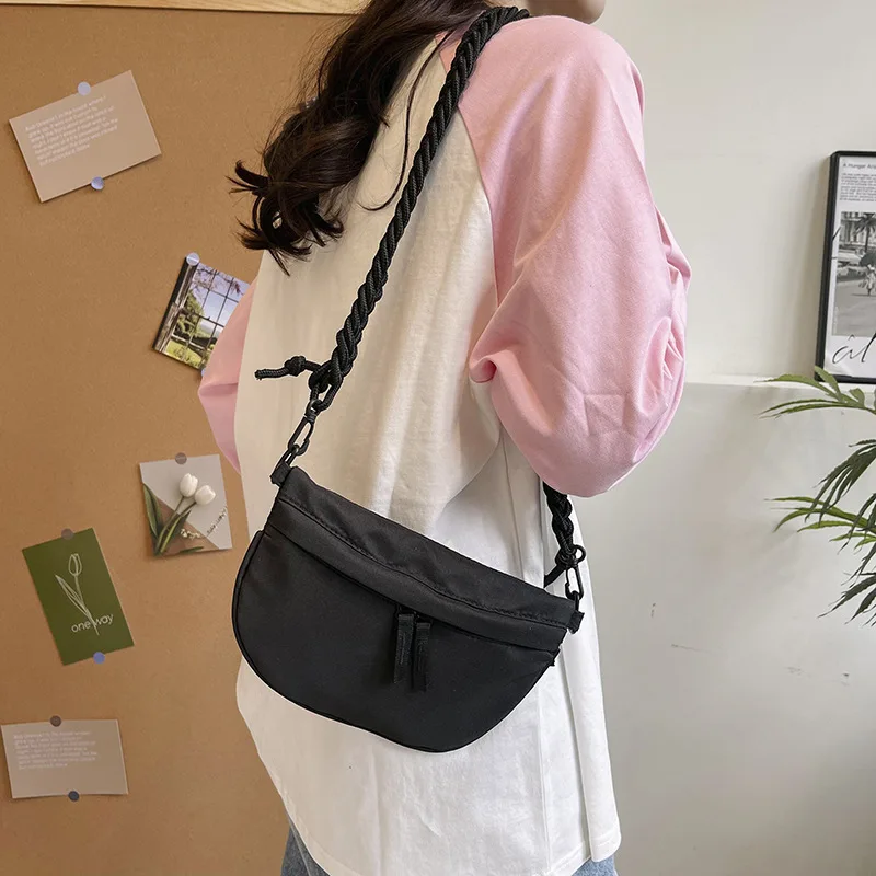 2026 New Ins Trendy Japanese Retro Solid Color Canvas Chest Bag, Women Casual Mini Crossbody Shoulder Waist Small Cloth Bag