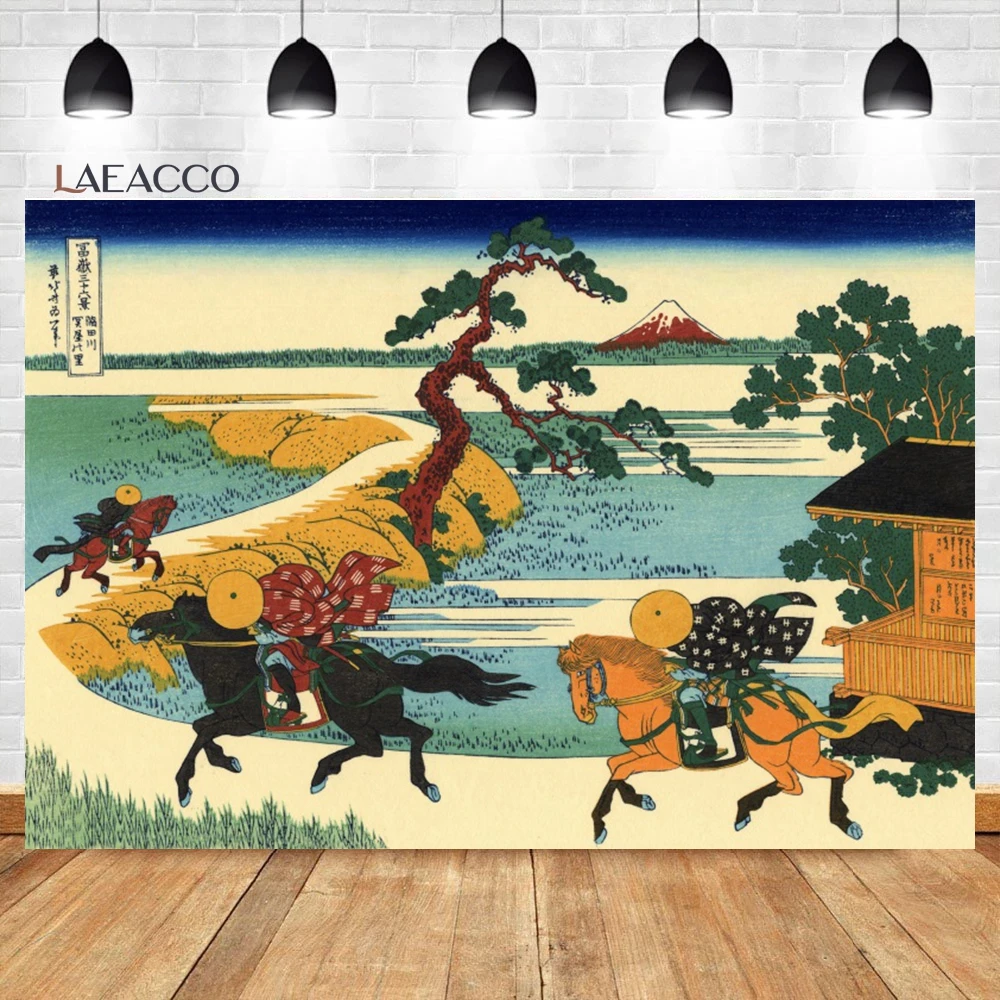 Laeacco Japanese Ukiyo-e Art The Great Wave Of Kanagawa Cherry Blossom Background Canvas Interior Portrait Photography Backdrop