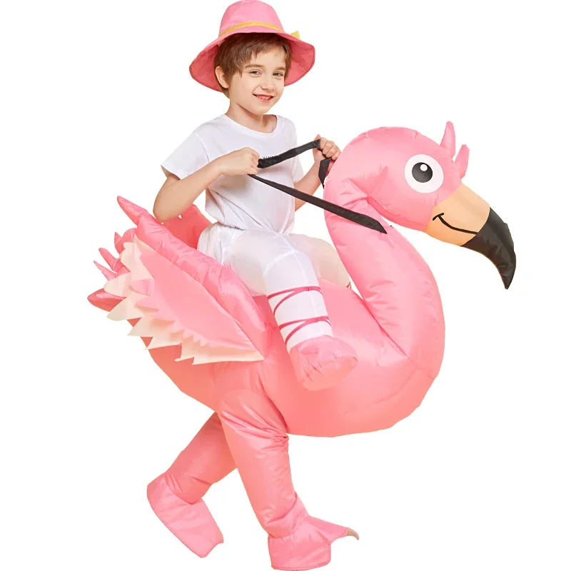 Funny Kids Riding On Flamingo Inflatable Costumes Anime Fancy Dress Party Halloween Cosplay Costume for Adult