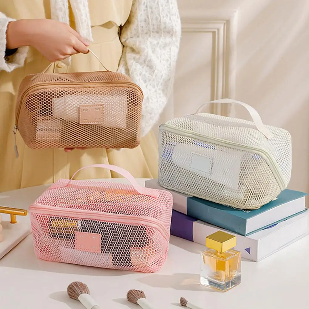 Net Yarn Mesh Translucent Makeup Bag Large Capacity Pillow Travel Essential Toiletry Pouch Multi-Functional Makeup Bag