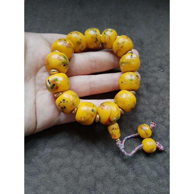 

Antique Collection Tibetan Area Backflow Yellow Phoenix Tail Colored Glaze Bracelet Colored Glaze Prayer Beads Bracelet Handheld