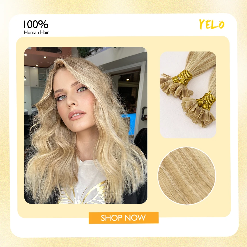 

YELO V Tip Hair Extensions Natural Hair Pre Bonded Hot Fusion Remy Human Hair Extensions Platinum Blonde Capsule V Tips 12-24"