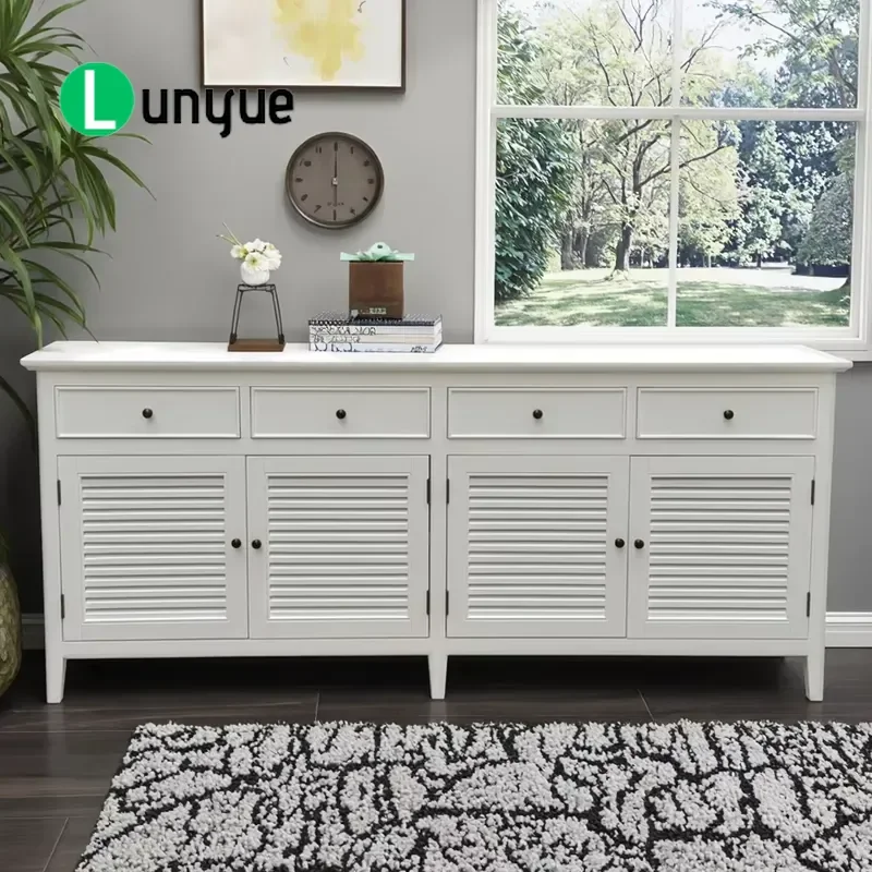 Solid White Birch Large Dining Side Cabinet Modern Luxury Buffet Furniture for Living Room Hotel Matte Finish Spacious