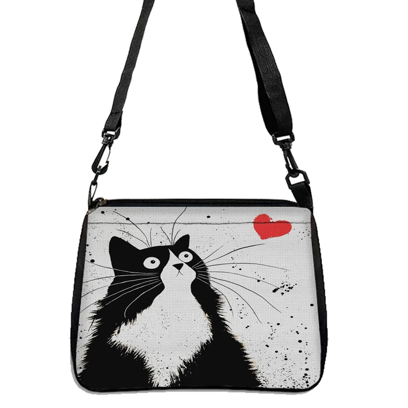 Cartoon Lovely Black And White Cat Handbag Adjustable Shoulder Bags Woman Strap Length Underarm Bag Portable Messenger Bags