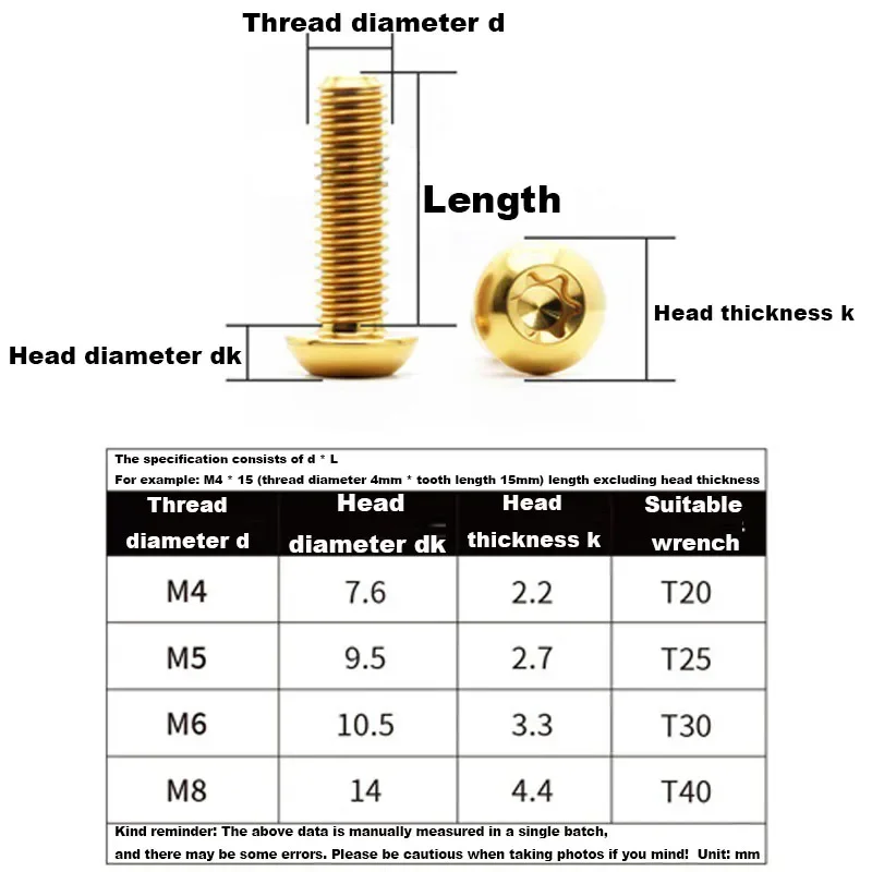 1Pcs GR5 Titanium Alloy Bolts M4 M5 M6 M8 Button Head Torx Screw for Motorcycle Mirror Clutch Cover Upgrade Salt Resistant