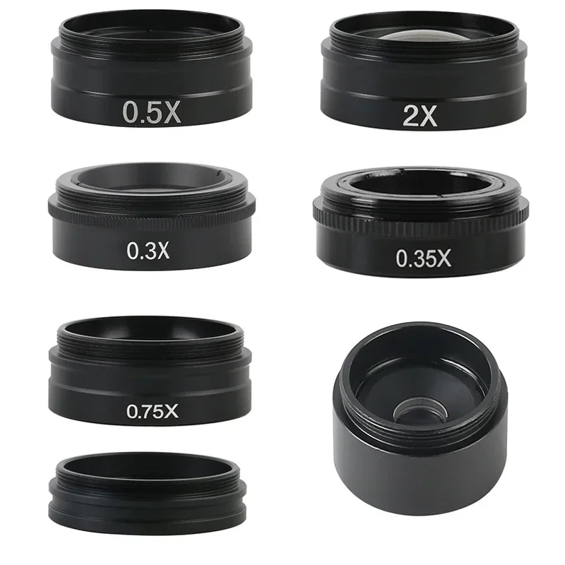 

0.75X 0.35X 0.5X 1X 2.0X 0.3X Glass Barlow Auxiliary Objective Lens + 2.5X Eyepiece Lens For 200X 180X 300X Zoom C MOUNT Lens