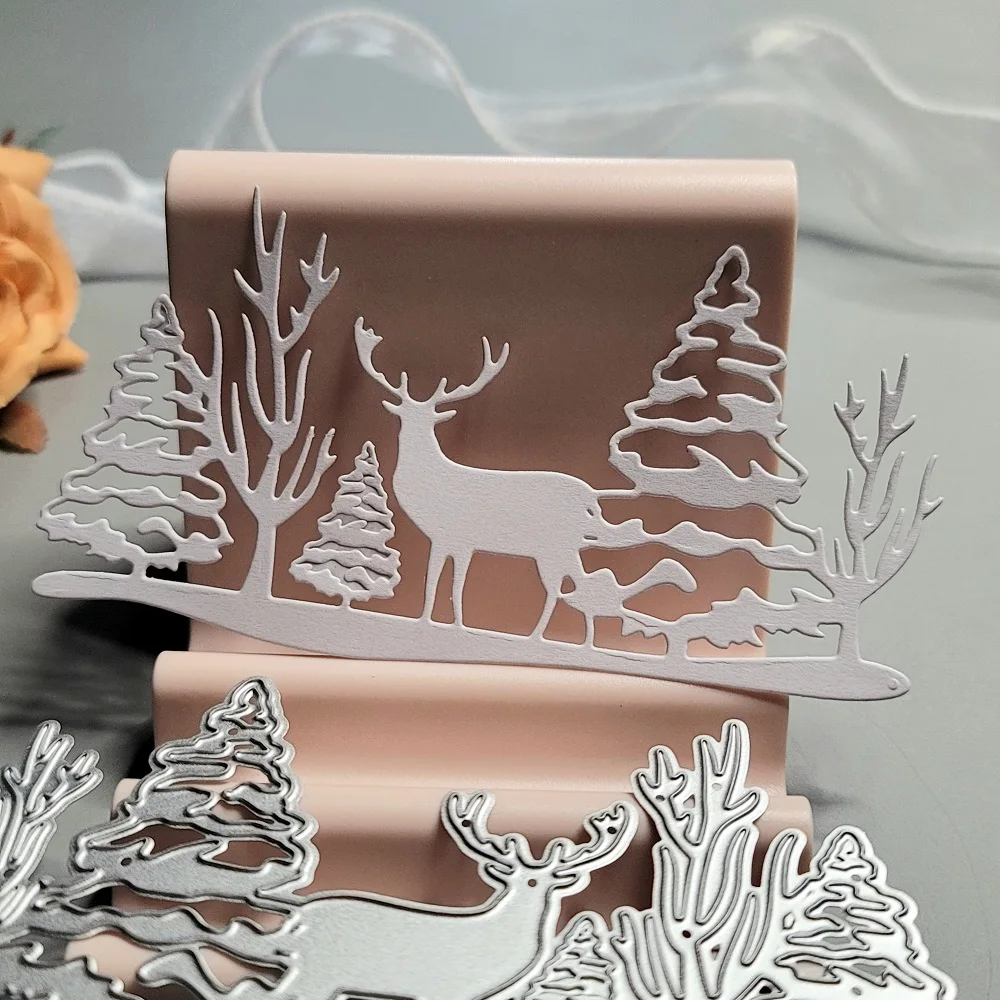 Christmas Deer and Tree Metal Cutting Dies for Scrapbooking DIY Album Educational Embossing Greeting Card Die Cuts Christmas