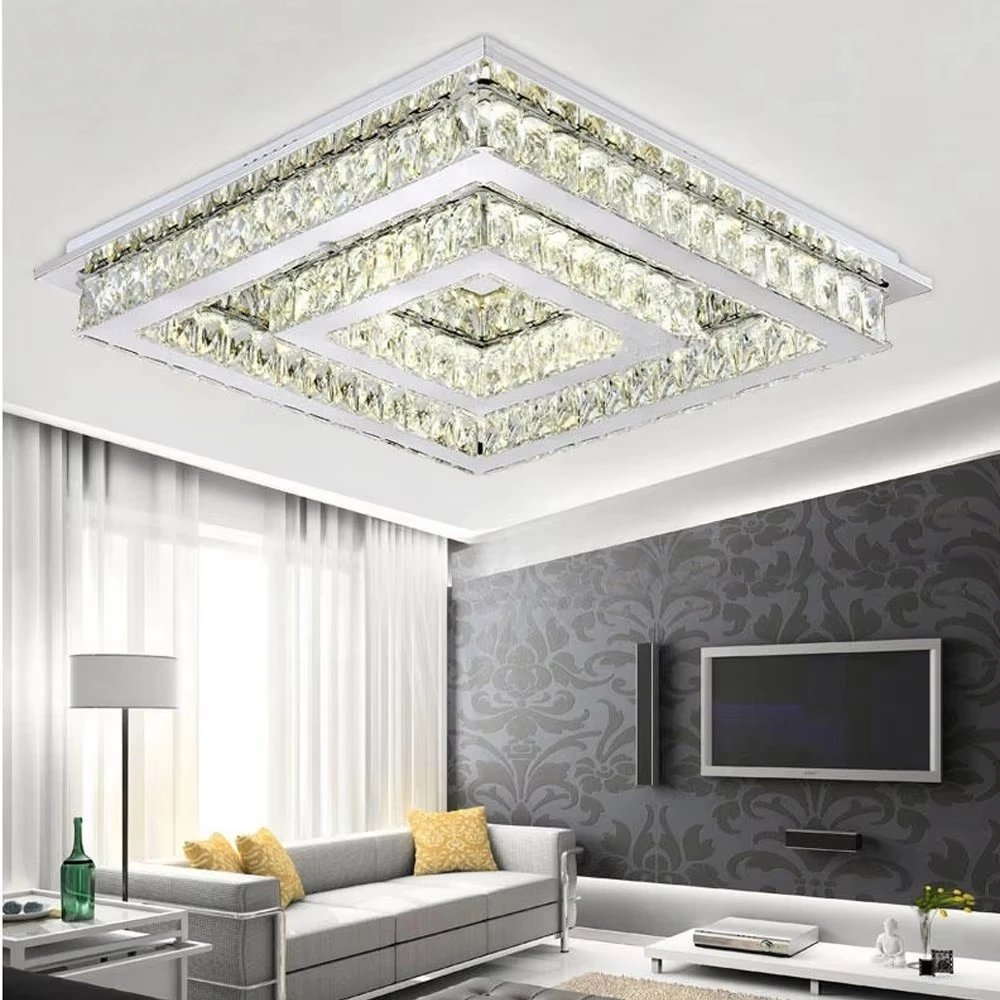 

Led Modern Square Crystal Stainless Steel Rgb Dimmable Ceiling Lights.ceiling Lamp Lamparas De Techo For Foyer