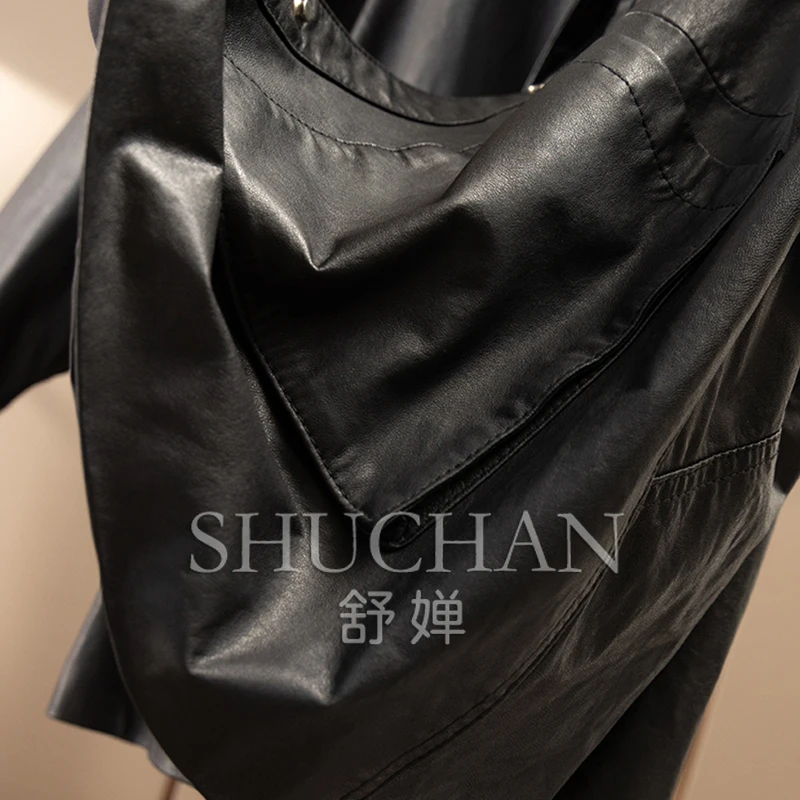 Oversized Jacket Women Casual Tanned Sheepskin Bat Sleeve Leather Jacket Women 77B7 Abrigos Mujer Invierno 2025