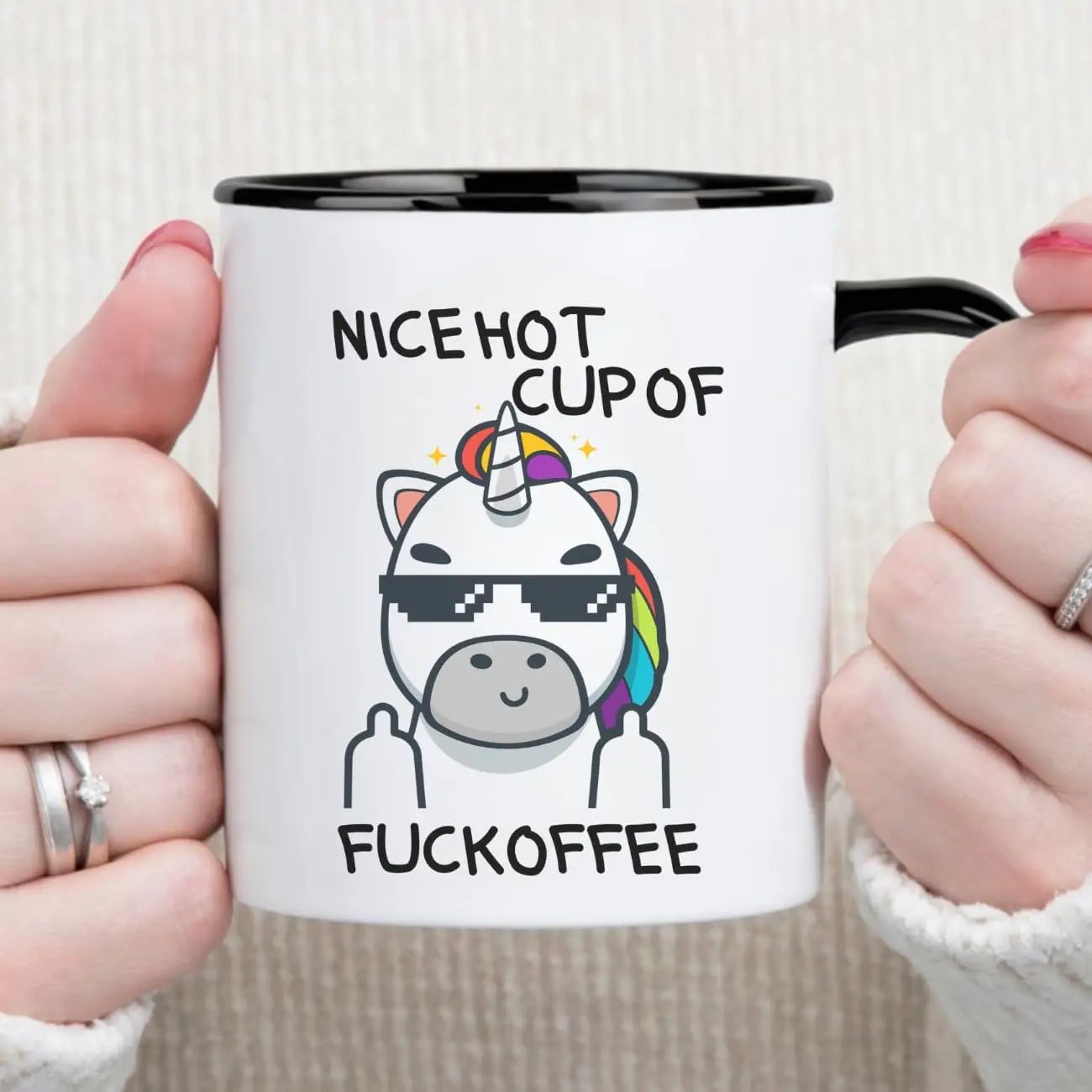 MissDaisy-11oz Ceramic Coffee Mug, White Creative Angry Unicorn Tea Cup, Office Portable Ceramic Mug For Hot Or Cold Drink, Nove