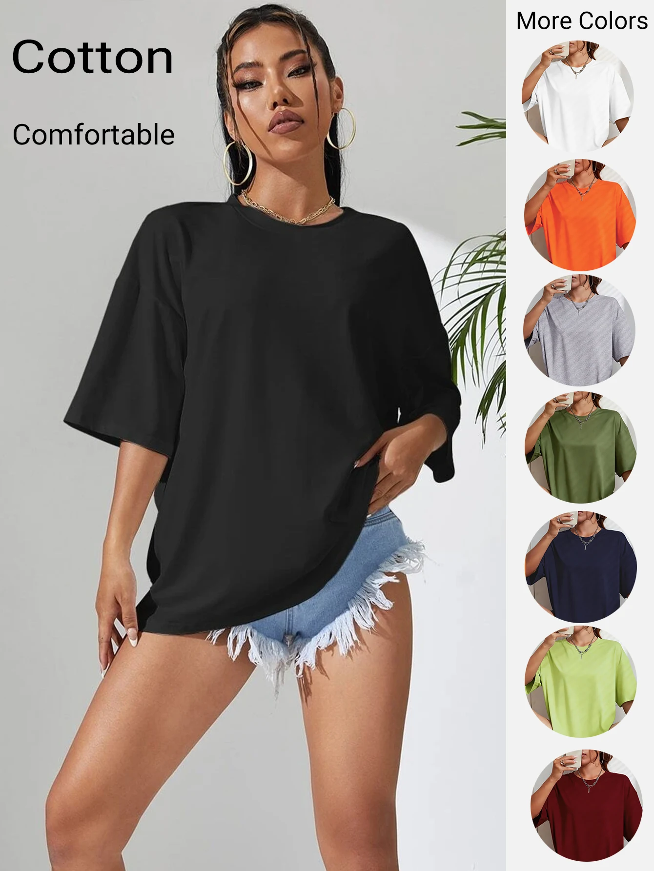 100% Cotton Solid Color Summer Womens T Shirt Street Hip Hop T-Shirts Loose Casual Short Sleeve Comfortable Fashion Tee Tops