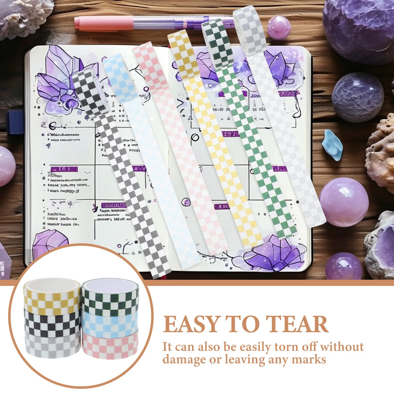 6 Rolls Aesthetic Checkered Bulletin Board Border Washi Tape Decorative DIY Tape for Diary Album Planner Postcard Envelope Craft